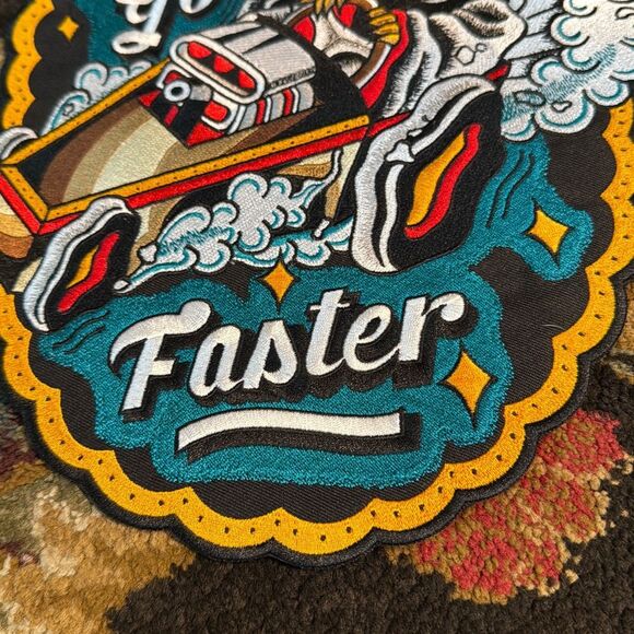 Must Go Faster Iron On Backpatch Embroidery Boxcar Skeleton Traditional - Picture 6 of 6